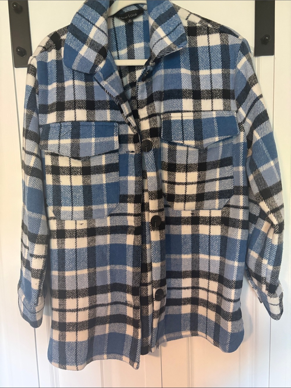 New Look Blue, White & Black Plaid Button-Front Shirt Jacket